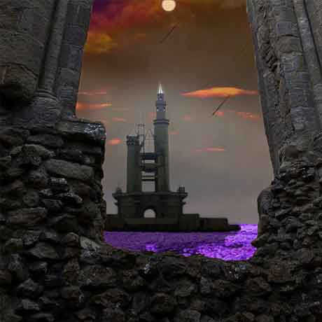 thumbnail image for a photo synthesis image where several images were merged to create a castle on an alien world
