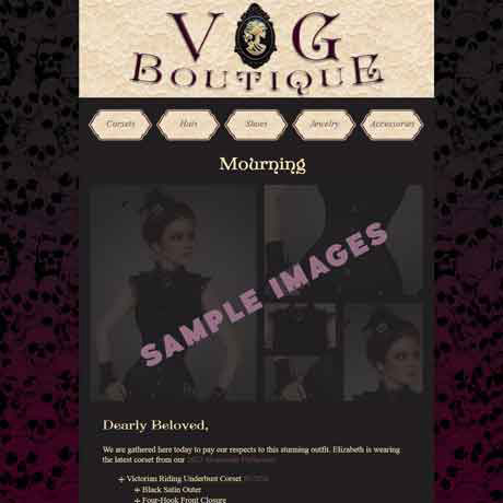 thumbnail image for example website created to showcase a ficticious product line of victorian gothic clothing