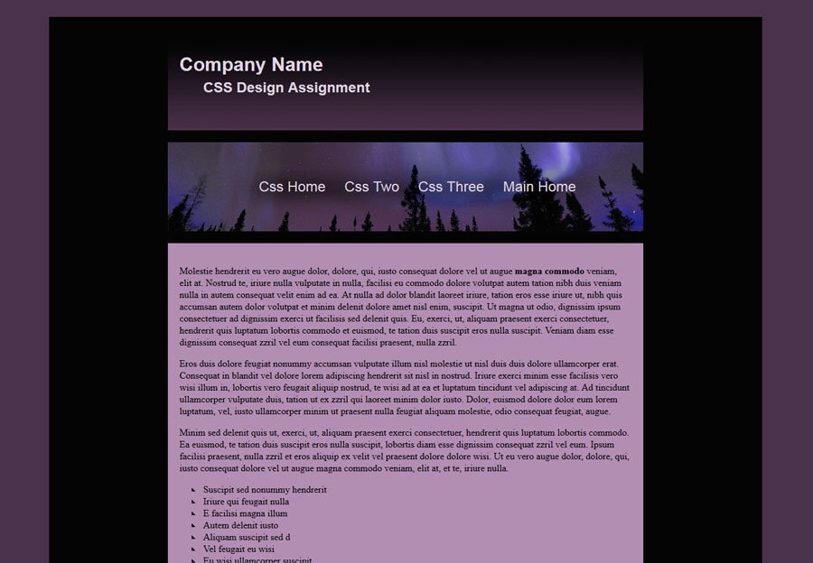 example website created with a single column layout