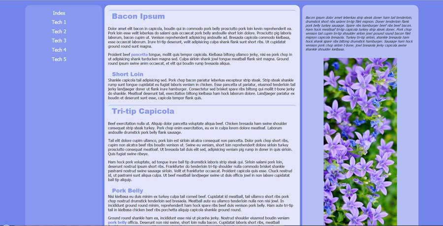 example website created with a three column layout